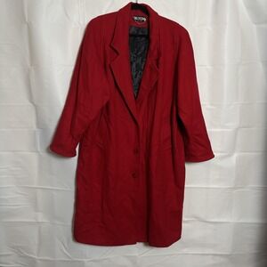 Vintage Billycoat Wool Coat Womens 1X Red Long Overcoat Button‎ Front USA